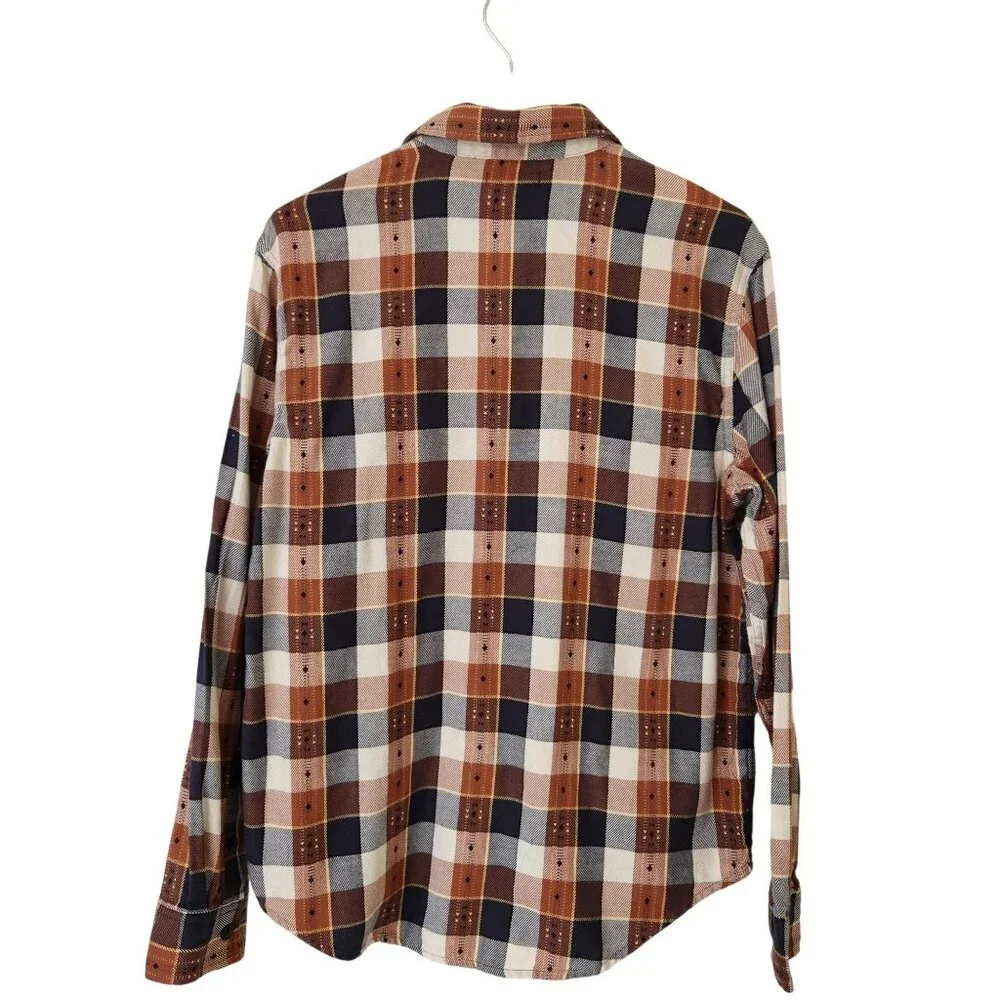 Frye Button Down Flannel Shirt Jacquard Brown Plaid Business Casual Western - Picture 3 of 11